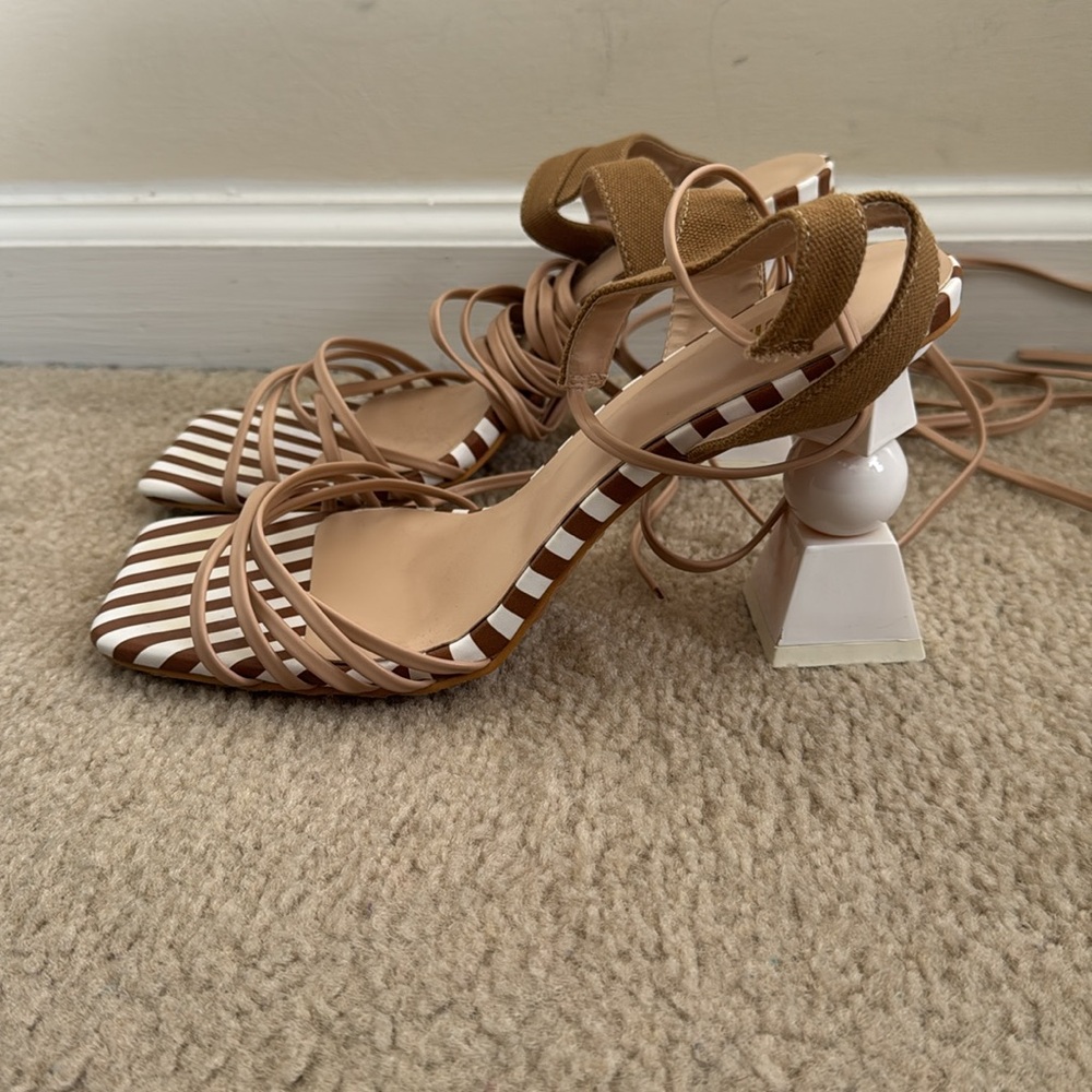 Tie Leg Sculptural Heeled Sandals
